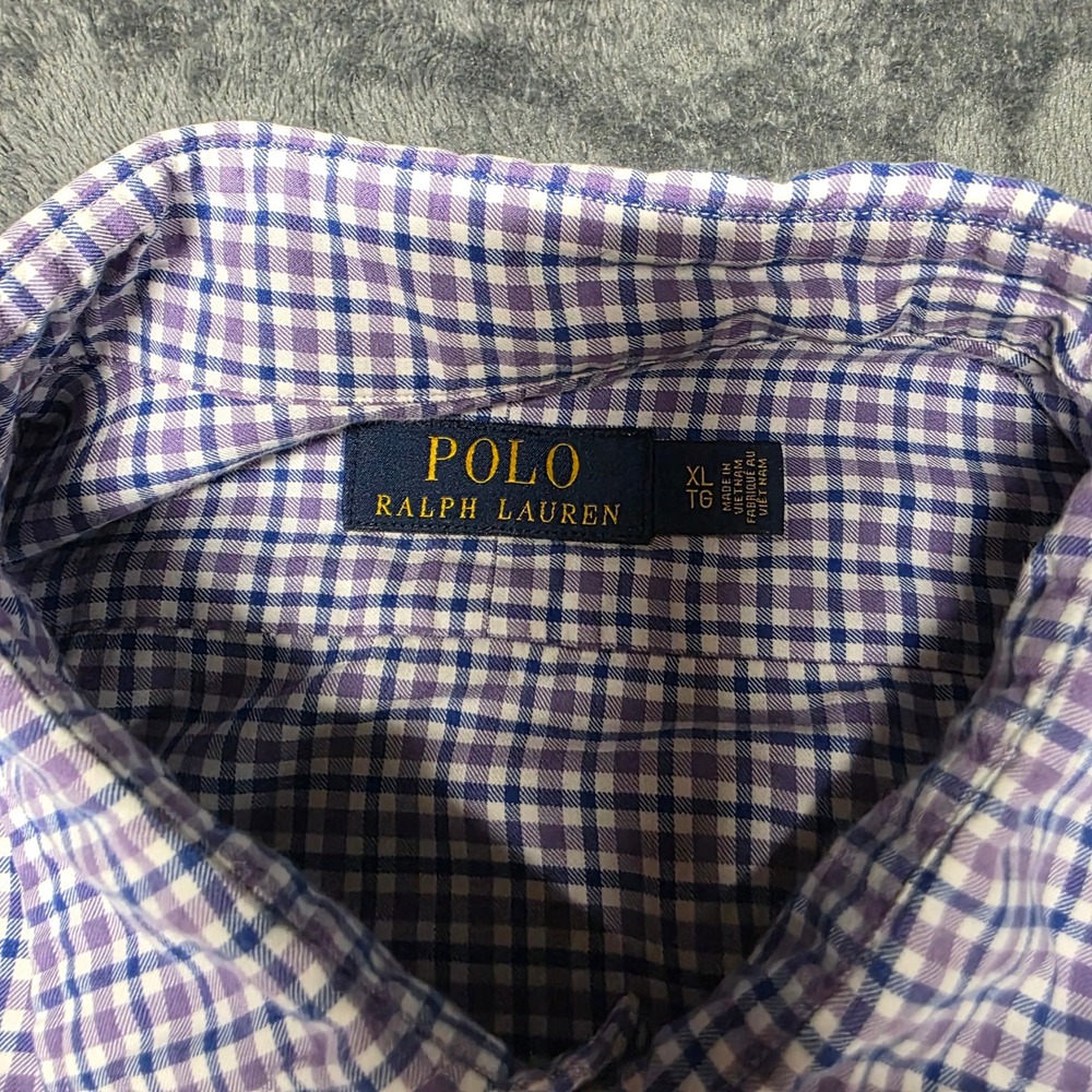 Polo Ralph Lauren Shirt Mens XL Gingham Button Down Purple Blue Preppy - Picture 2 of 9